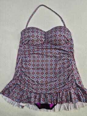 Liz Claiborne 16W Womens Halter One Piece Swim Dress Swimsuit